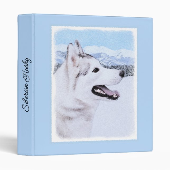 Siberian Husky (Silver and White) Painting Dog Art 3 Ring Binder (Front/Spine)