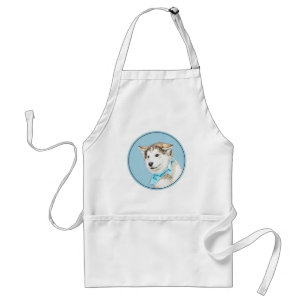 Siberian Husky (Silver and White) Painting Dog Art Adult Apron