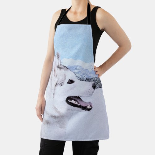 Siberian Husky Silver and White Painting Dog Art Apron