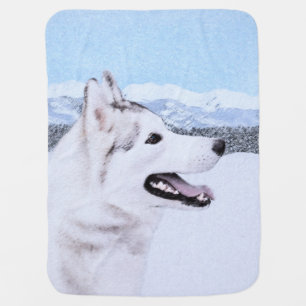 Siberian Husky (Silver and White) Painting Dog Art Baby Blanket