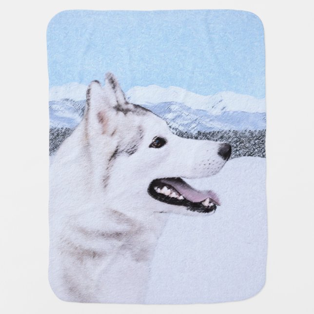 Siberian Husky (Silver and White) Painting Dog Art Baby Blanket (Front)