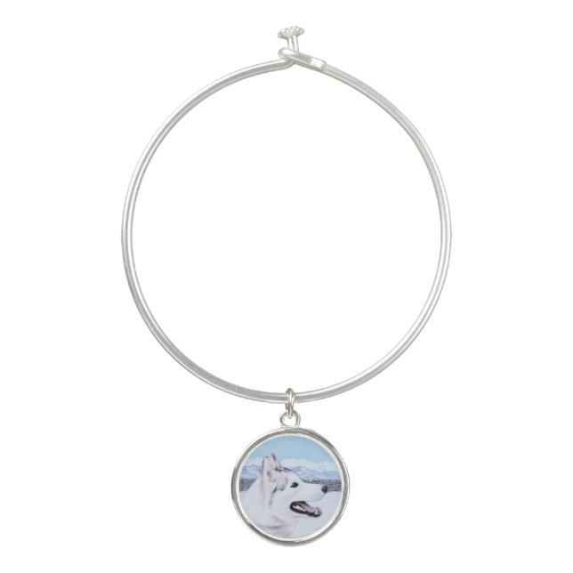 Siberian Husky (Silver and White) Painting Dog Art Bangle Bracelet (Front)
