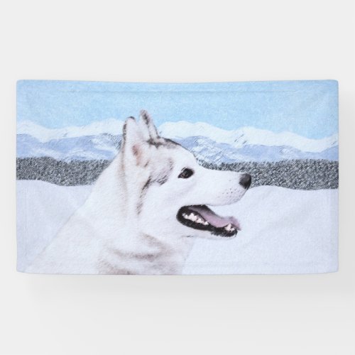 Siberian Husky Silver and White Painting Dog Art Banner