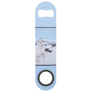 Siberian Husky (Silver and White) Painting Dog Art Bar Key