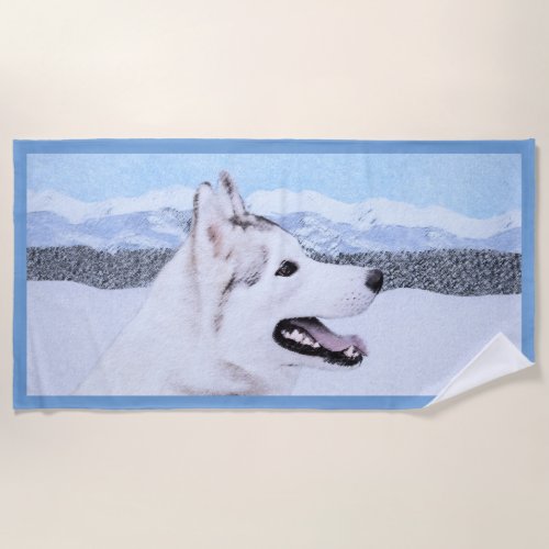 Siberian Husky Silver and White Painting Dog Art Beach Towel