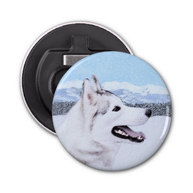 Siberian Husky (Silver and White) Painting Dog Art Bottle Opener (Front)