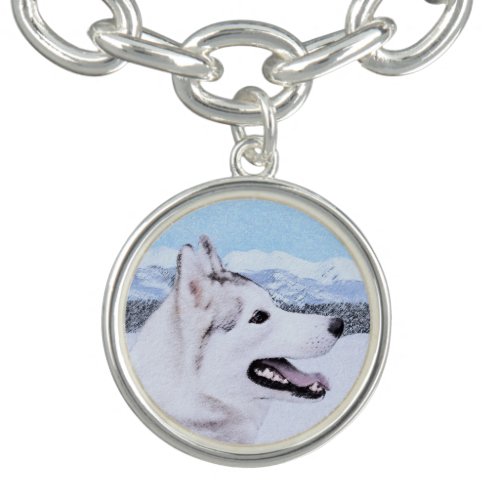 Siberian Husky Silver and White Painting Dog Art Bracelet