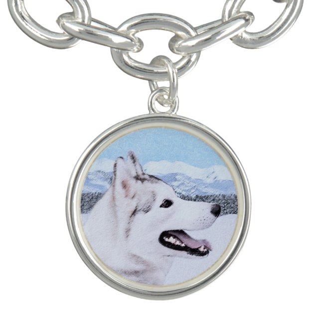 Siberian Husky (Silver and White) Painting Dog Art Bracelet (Design)