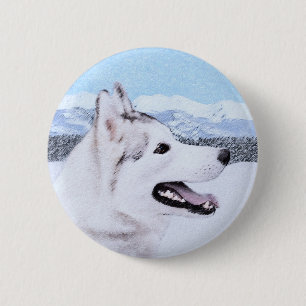 Siberian Husky (Silver and White) Painting Dog Art Button