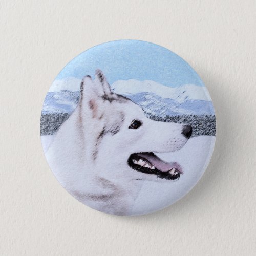Siberian Husky Silver and White Painting Dog Art Button