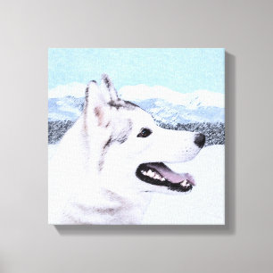 Siberian Husky (Silver and White) Painting Dog Art Canvas Print