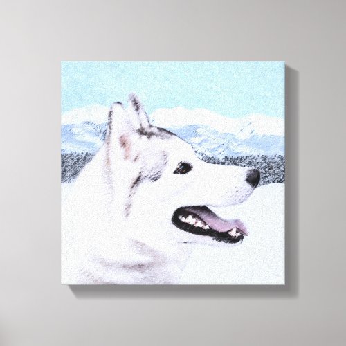Siberian Husky Silver and White Painting Dog Art Canvas Print