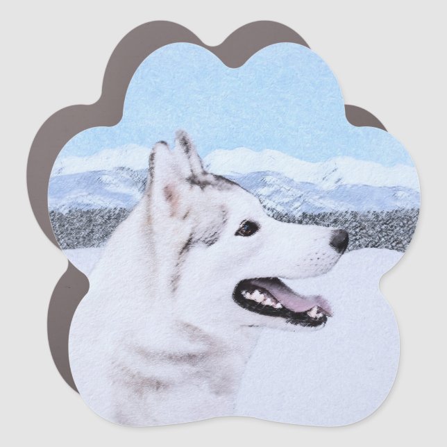 Siberian Husky (Silver and White) Painting Dog Art Car Magnet (Front)