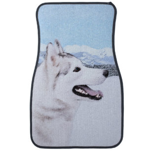 Siberian Husky (Silver and White) Painting Dog Art Car Mat