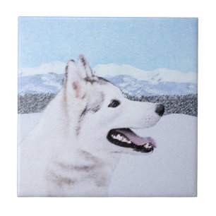 Siberian Husky (Silver and White) Painting Dog Art Ceramic Tile