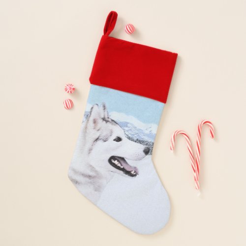 Siberian Husky Silver and White Painting Dog Art Christmas Stocking
