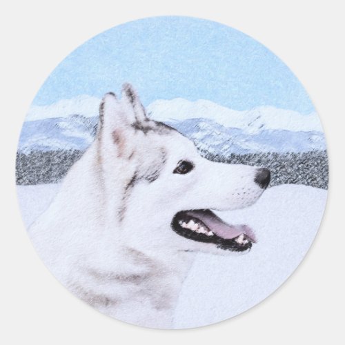 Siberian Husky Silver and White Painting Dog Art Classic Round Sticker