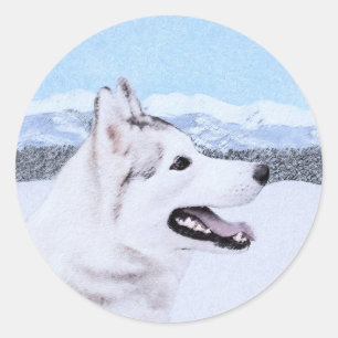 Siberian Husky (Silver and White) Painting Dog Art Classic Round Sticker