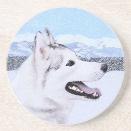 Siberian Husky Silver and White Painting Dog Art Coaster
