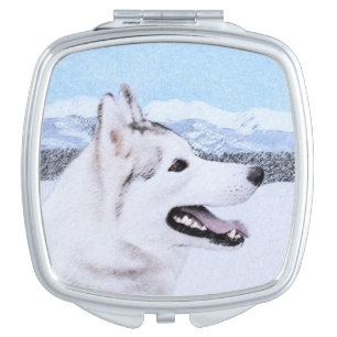Siberian Husky (Silver and White) Painting Dog Art Compact Mirror