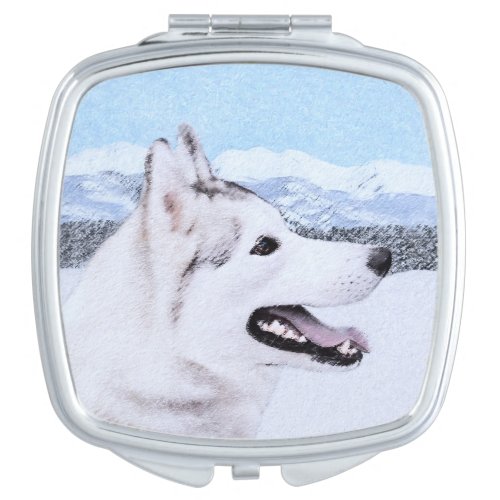 Siberian Husky Silver and White Painting Dog Art Compact Mirror