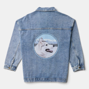 Siberian Husky (Silver and White) Painting Dog Art Denim Jacket