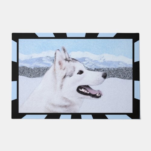 Siberian Husky Silver and White Painting Dog Art Doormat