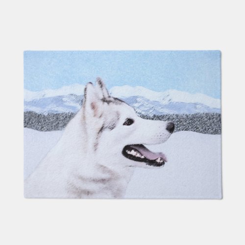 Siberian Husky Silver and White Painting Dog Art Doormat