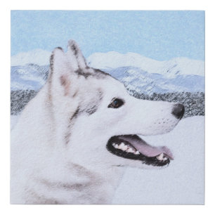 Siberian Husky (Silver and White) Painting Dog Art Faux Canvas Print
