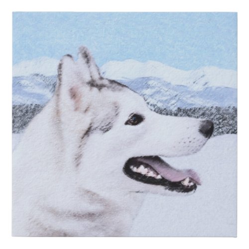 Siberian Husky Silver and White Painting Dog Art Faux Canvas Print