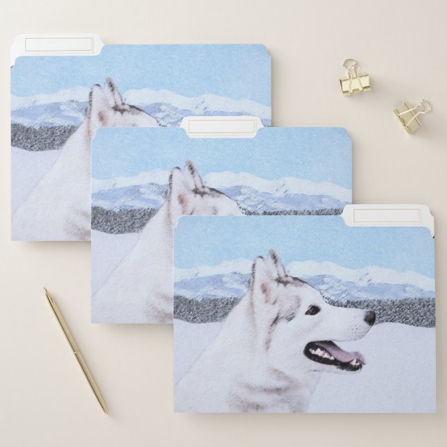 Siberian Husky (Silver and White) Painting Dog Art File Folder (Set)