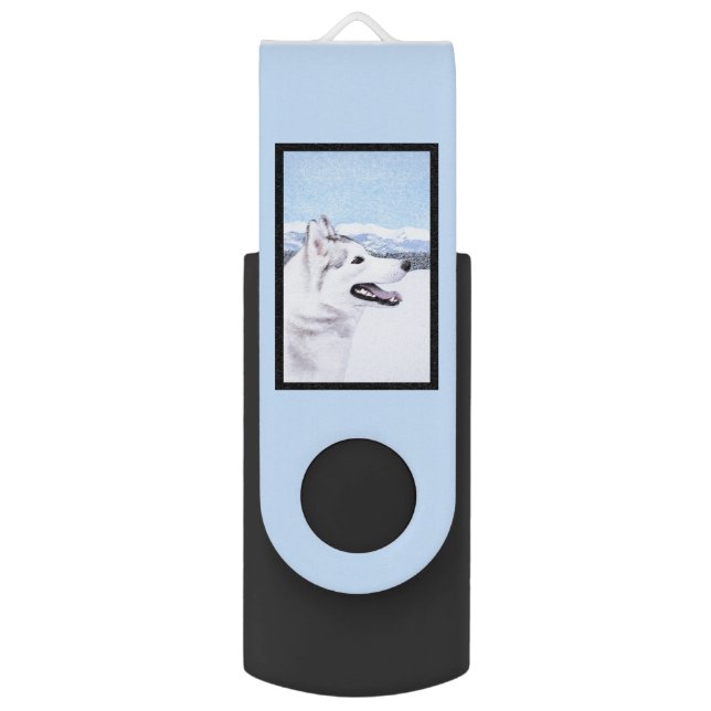 Siberian Husky (Silver and White) Painting Dog Art Flash Drive (Back (Vertical))
