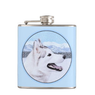 Siberian Husky (Silver and White) Painting Dog Art Flask