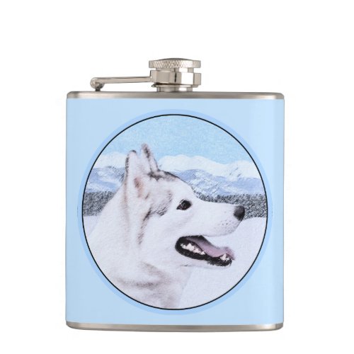 Siberian Husky Silver and White Painting Dog Art Flask