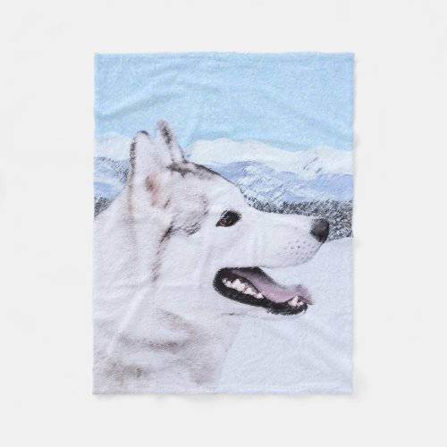 Siberian Husky Silver and White Painting Dog Art Fleece Blanket