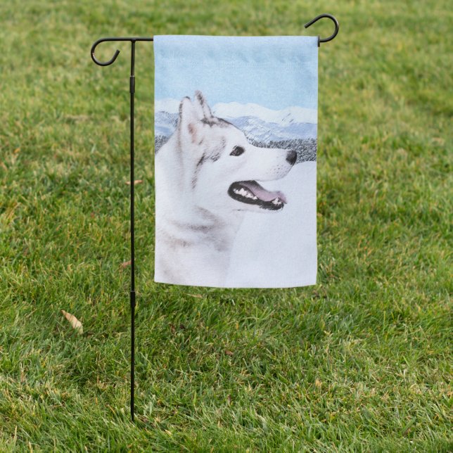 Siberian Husky (Silver and White) Painting Dog Art Garden Flag (In SItu)