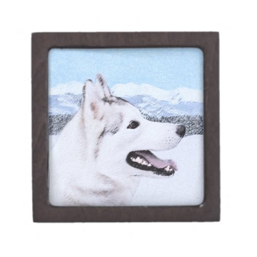 Siberian Husky Silver and White Painting Dog Art Gift Box