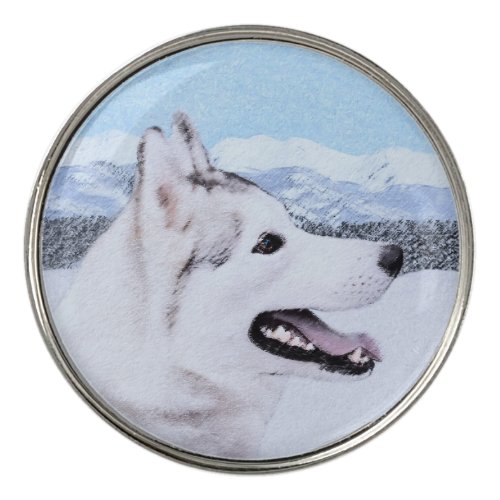 Siberian Husky Silver and White Painting Dog Art Golf Ball Marker