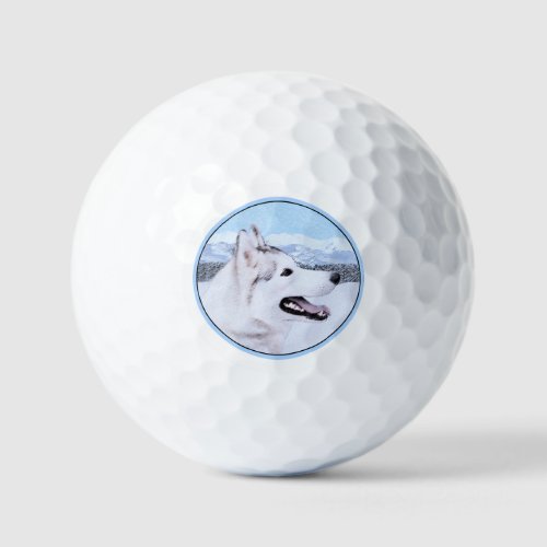 Siberian Husky Silver and White Painting Dog Art Golf Balls