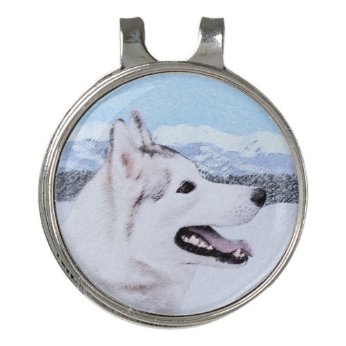 Siberian Husky Silver and White Painting Dog Art Golf Hat Clip