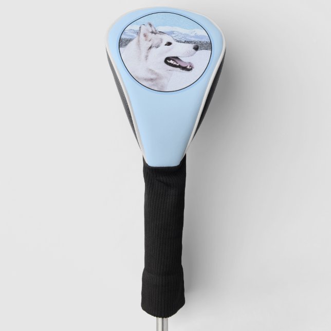 Siberian Husky (Silver and White) Painting Dog Art Golf Head Cover (Front)