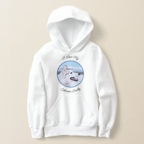Siberian Husky Silver and White Painting Dog Art Hoodie