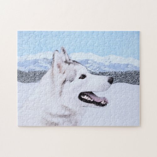 Siberian Husky Silver and White Painting Dog Art Jigsaw Puzzle