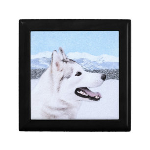 Siberian Husky (Silver and White) Painting Dog Art Keepsake Box