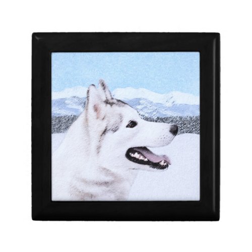 Siberian Husky Silver and White Painting Dog Art Keepsake Box