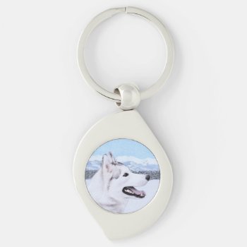 Siberian Husky (silver And White) Painting Dog Art Keychain by alpendesigns at Zazzle