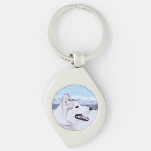 Siberian Husky Silver and White Painting Dog Art Keychain