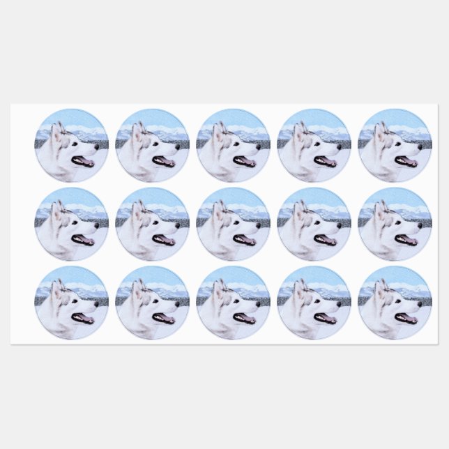 Siberian Husky (Silver and White) Painting Dog Art Labels (Sheet)
