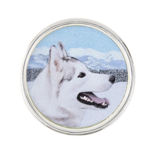 Siberian Husky Silver and White Painting Dog Art Lapel Pin