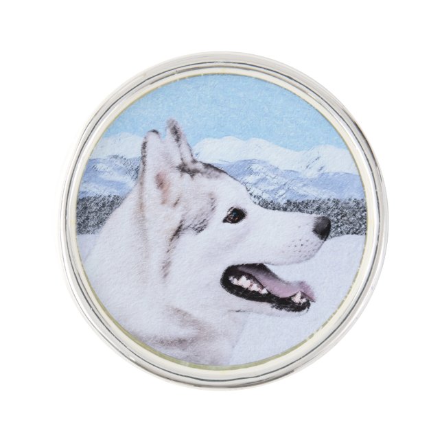 Siberian Husky (Silver and White) Painting Dog Art Lapel Pin (Front)